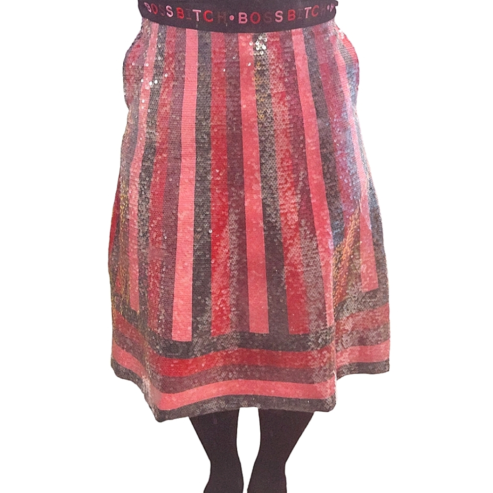 RARE NWOT Boss Bi+ch Pinstripe Sequin A Line Midi Skirt
